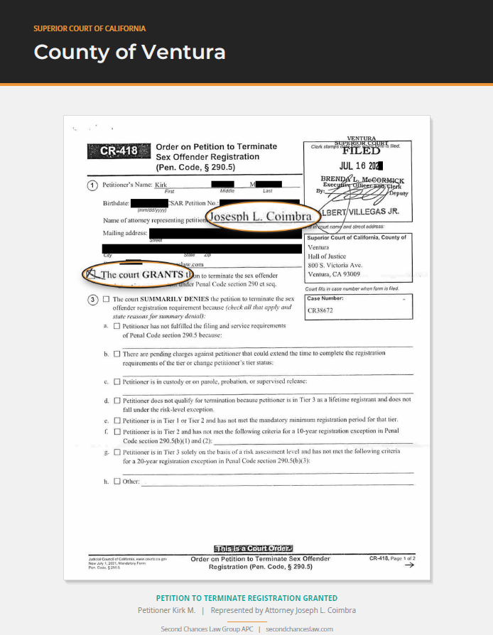 Triumphs: Registration Termination Court Orders from Throughout California